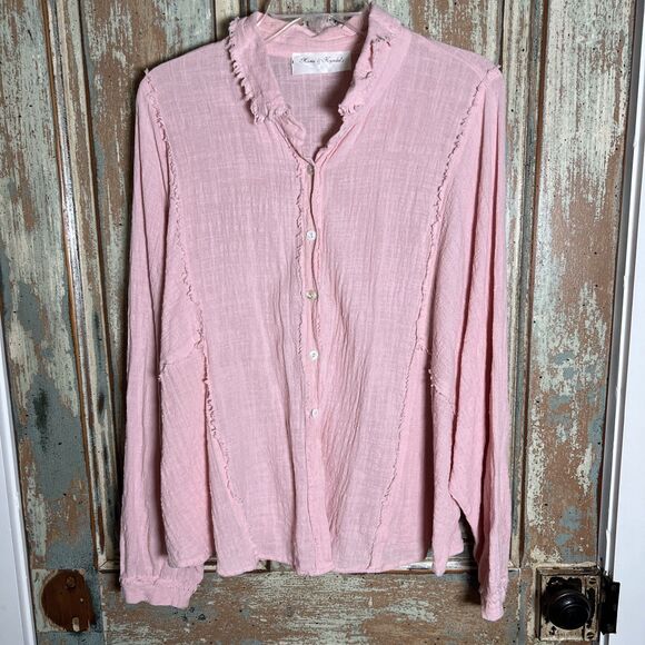 Maria & Kyndal's L Peach Colored Long Sleeve Light Weight Button Down Top - Picture 1 of 11